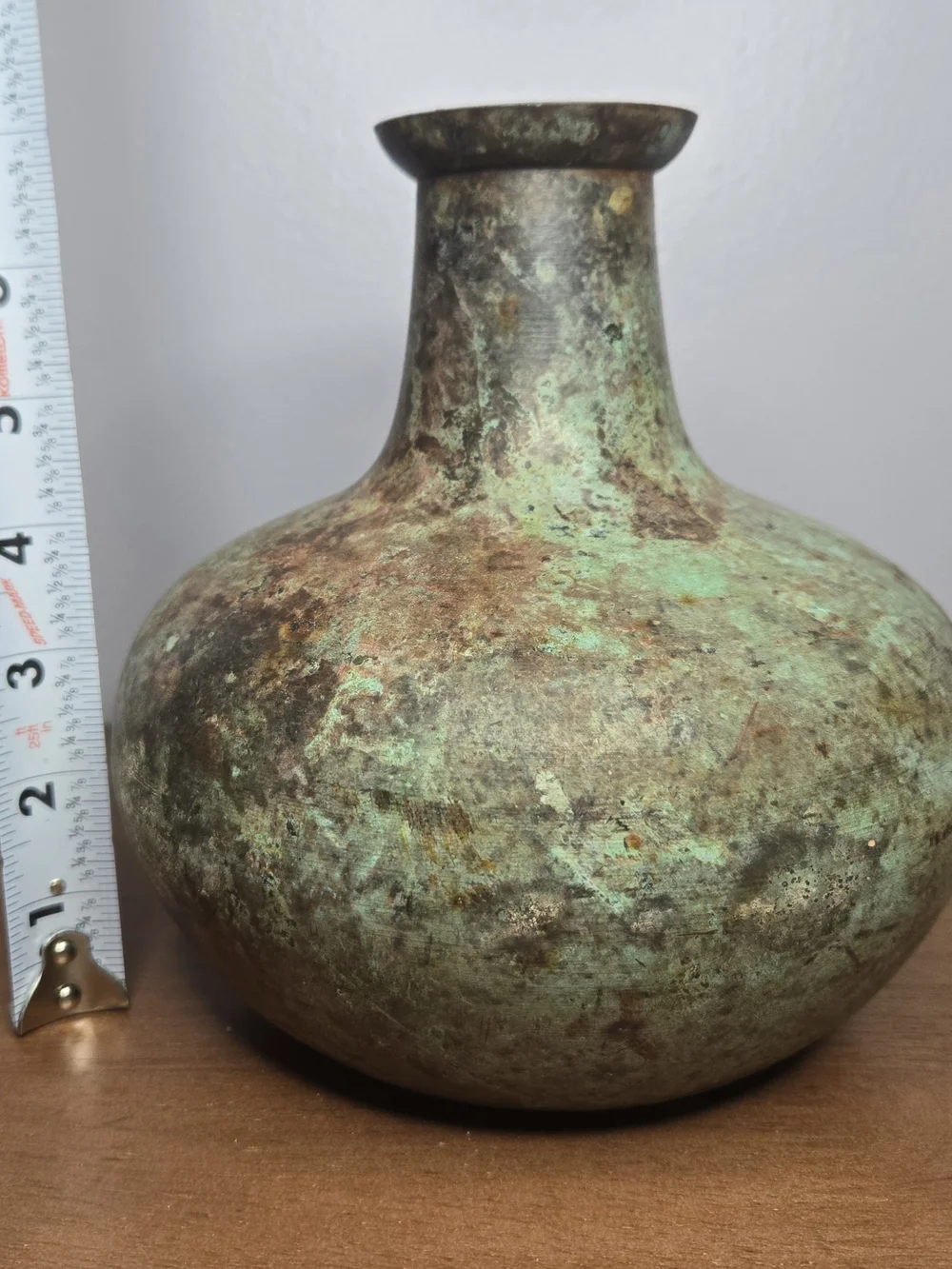 Heavy Patina Solid Metal Globular Vase 7